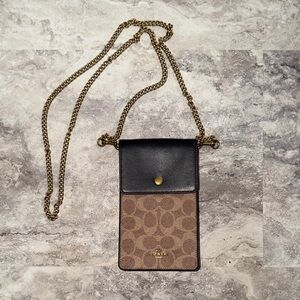 Coach Brown Signature Canvas Crossbody with Black Leather Flap